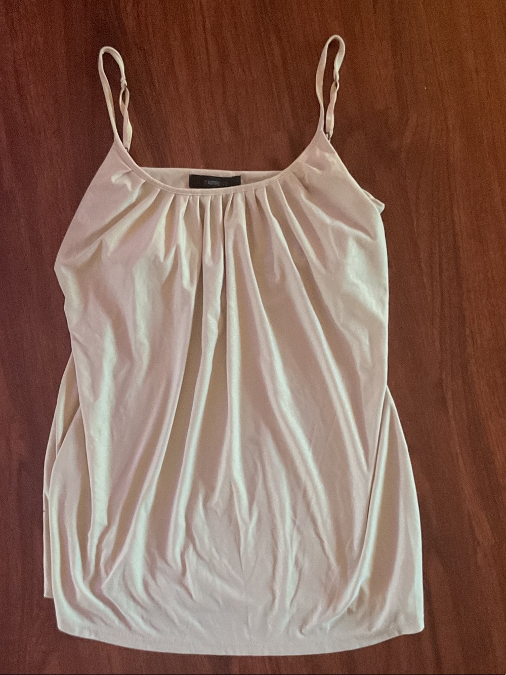 Express Sparkling Cream Pleated Spaghetti-Strap Cami w built in bra